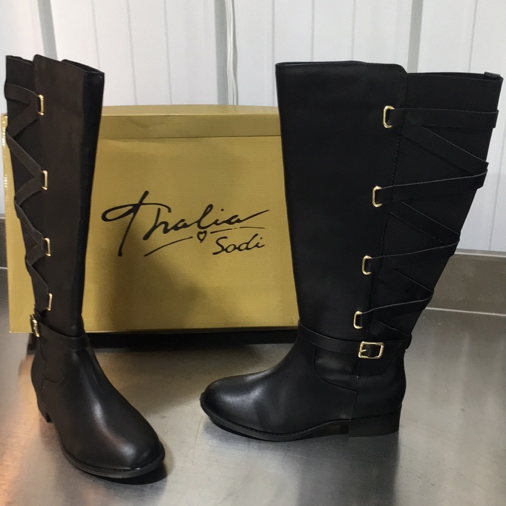 New WB‎ Woman’s Thalia Sodi Women's Black Lace-Up Riding Boots